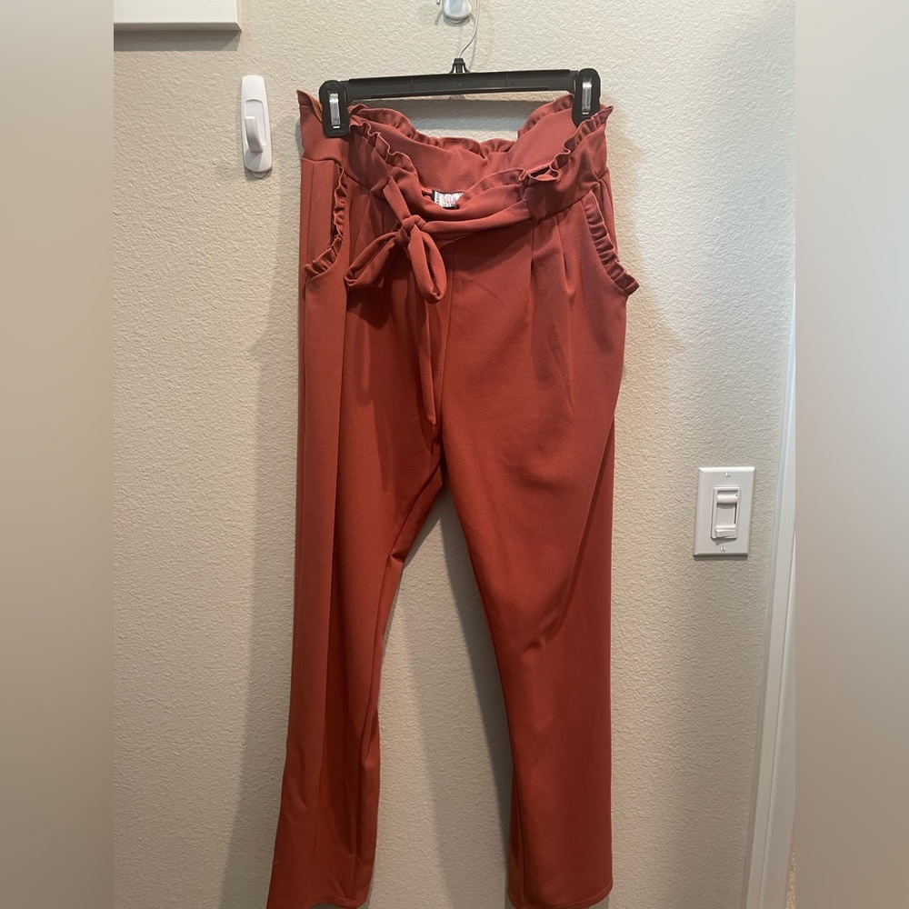 Orange elastic waistband pants